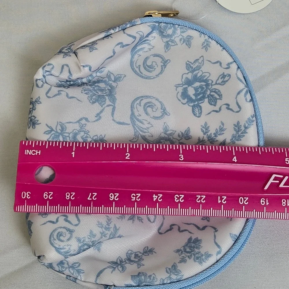 Set of 2 Floral Travel Cosmetic Zipper Pouches White Blue Pink 5.5